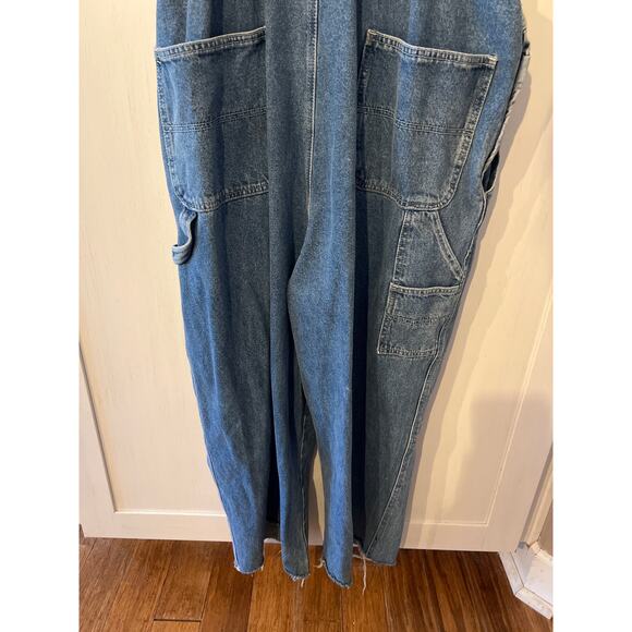 Old Navy Denim Overalls Men’s Size Large Blue Jean Cutoff Hem Adjustable Straps - Picture 6 of 11
